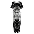 Black And White Demon Wicca Print Short Sleeve Long Nightdress