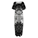 Black And White Demon Wicca Print Short Sleeve Long Nightdress