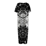Black And White Demon Wicca Print Short Sleeve Long Nightdress