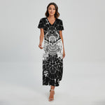 Black And White Demon Wicca Print Short Sleeve Maxi Dress