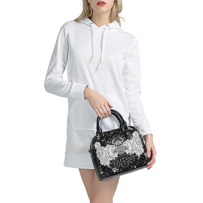 Black And White Demon Wicca Print Shoulder Handbag