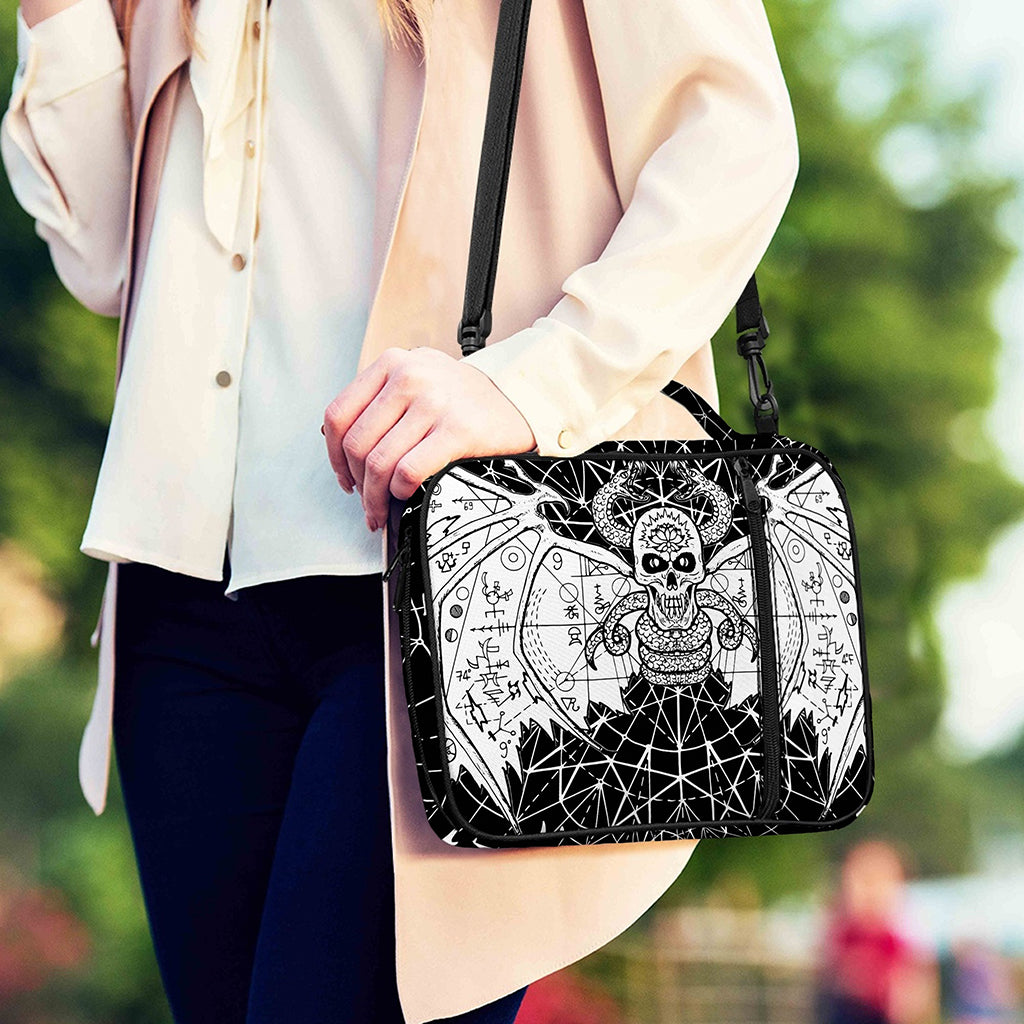 Black And White Demon Wicca Print Shoulder Strap Bible Bag