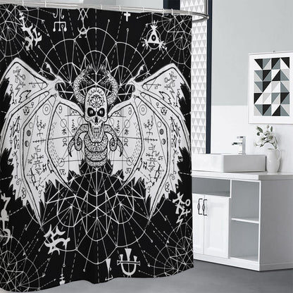 Black And White Demon Wicca Print Shower Curtain