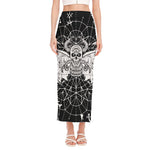 Black And White Demon Wicca Print Side Slit Maxi Skirt