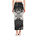 Black And White Demon Wicca Print Side Slit Maxi Skirt