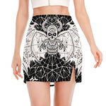 Black And White Demon Wicca Print Side Slit Mini Skirt