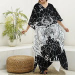Black And White Demon Wicca Print Silk V-Neck Kaftan Dress