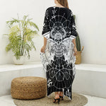Black And White Demon Wicca Print Silk V-Neck Kaftan Dress