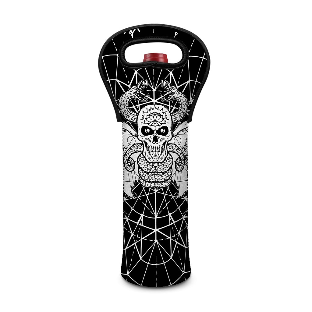Black And White Demon Wicca Print Single Neoprene Wine Tote