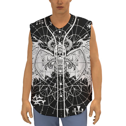 Black And White Demon Wicca Print Sleeveless Baseball Jersey