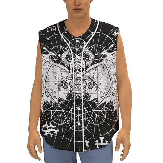 Black And White Demon Wicca Print Sleeveless Baseball Jersey