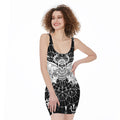 Black And White Demon Wicca Print Sleeveless Bodycon Dress