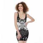 Black And White Demon Wicca Print Sleeveless Bodycon Dress
