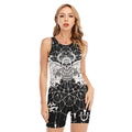 Black And White Demon Wicca Print Sleeveless One Piece Swimsuit