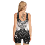 Black And White Demon Wicca Print Sleeveless One Piece Swimsuit