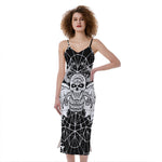 Black And White Demon Wicca Print Slim Fit Midi Cami Dress