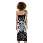 Black And White Demon Wicca Print Slim Fit Midi Cami Dress