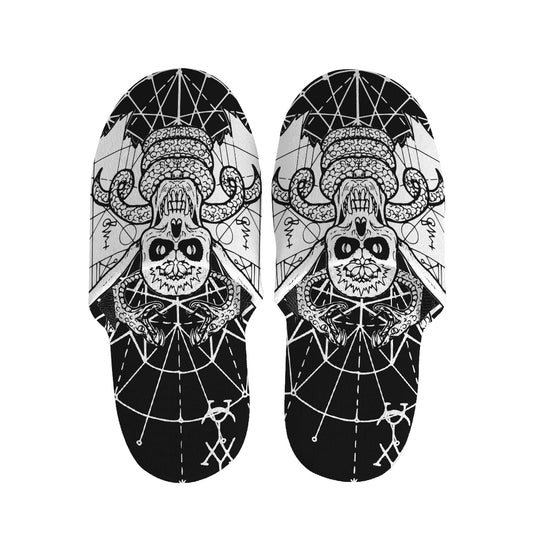 Black And White Demon Wicca Print Slippers
