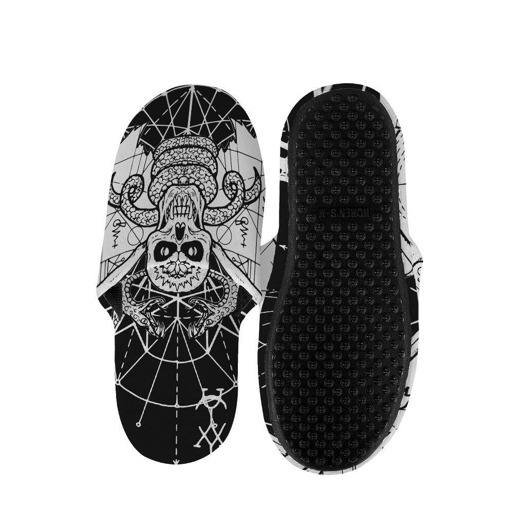Black And White Demon Wicca Print Slippers