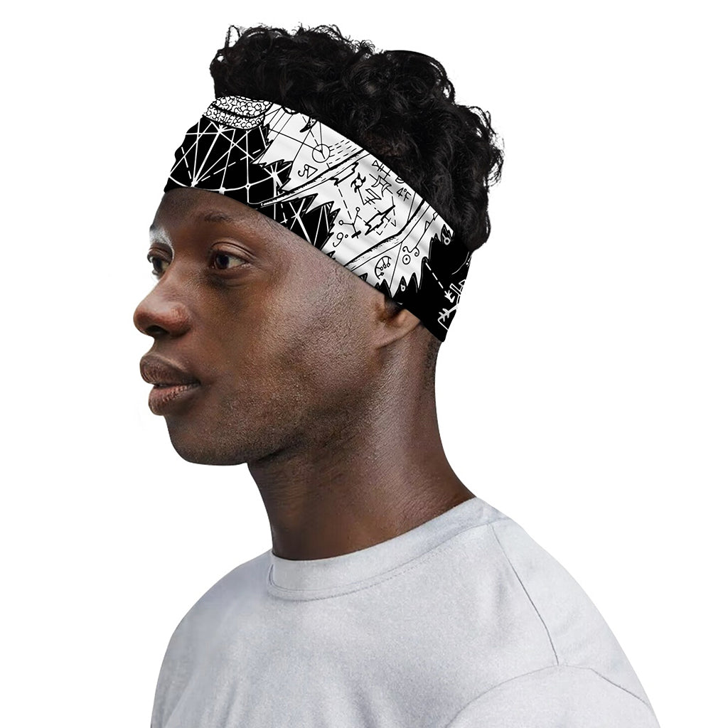 Black And White Demon Wicca Print Sports Headband