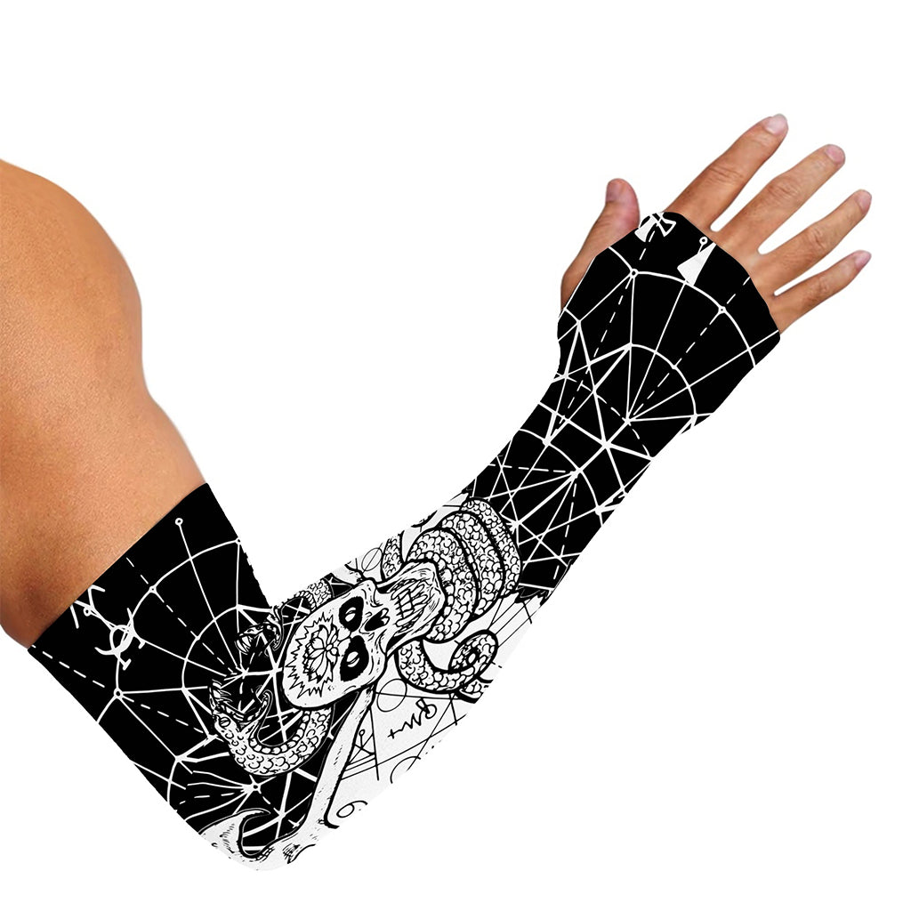 Black And White Demon Wicca Print Sun Protection Arm Sleeves