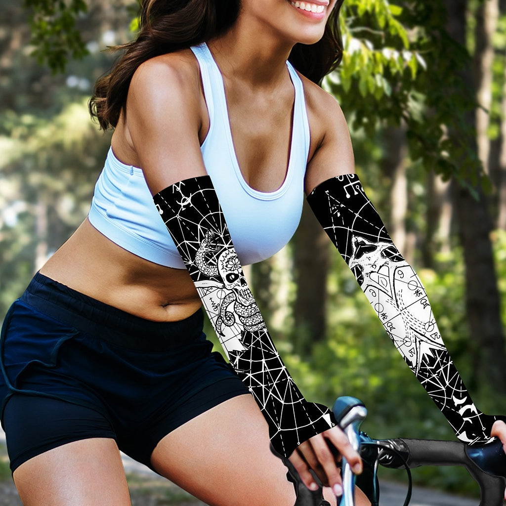 Black And White Demon Wicca Print Sun Protection Arm Sleeves