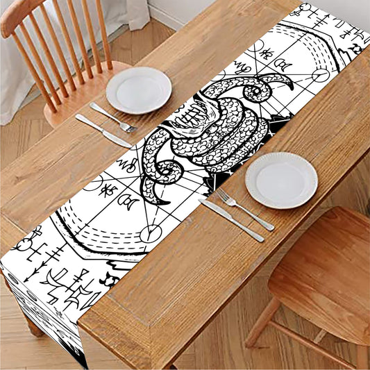 Black And White Demon Wicca Print Table Runner