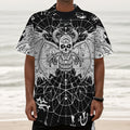 Black And White Demon Wicca Print Textured Short Sleeve Shirt