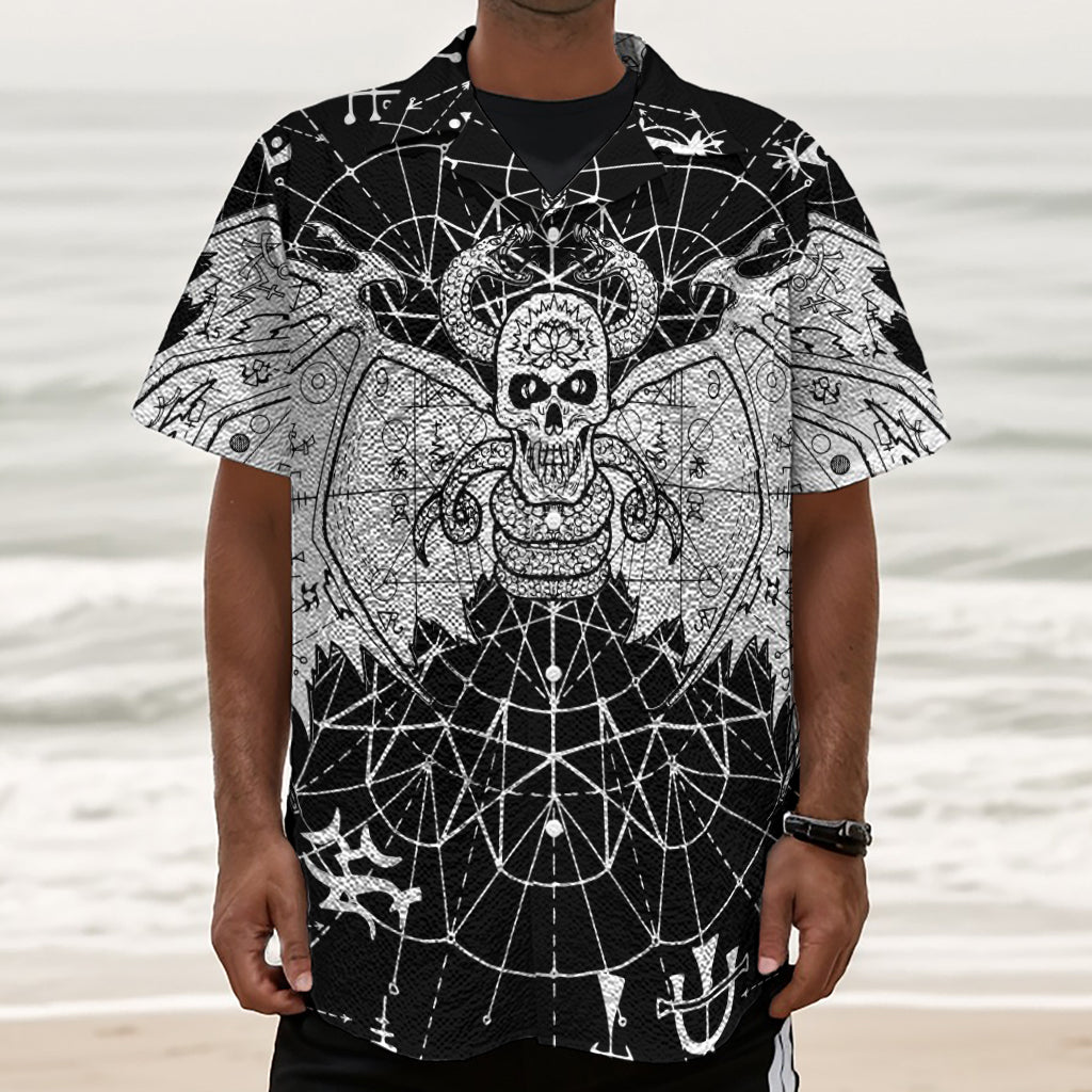 Black And White Demon Wicca Print Textured Short Sleeve Shirt