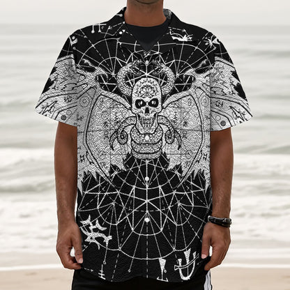 Black And White Demon Wicca Print Textured Short Sleeve Shirt