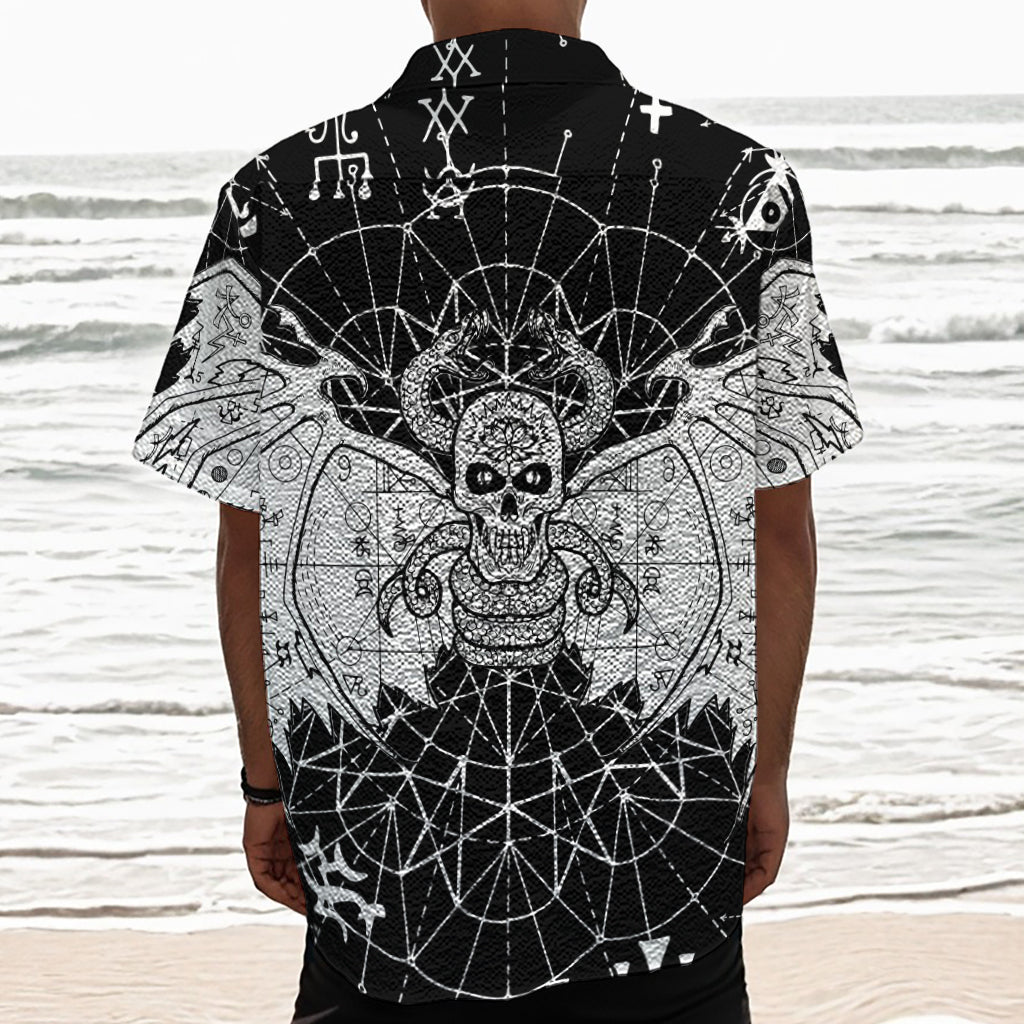Black And White Demon Wicca Print Textured Short Sleeve Shirt