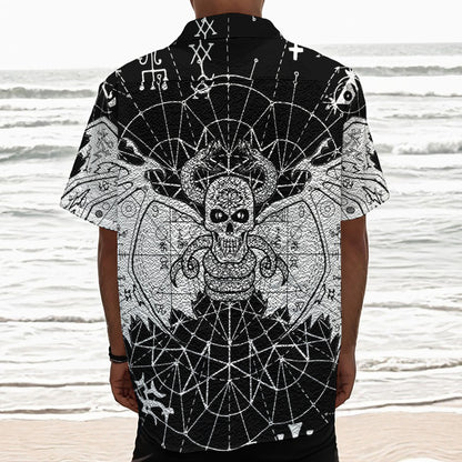 Black And White Demon Wicca Print Textured Short Sleeve Shirt
