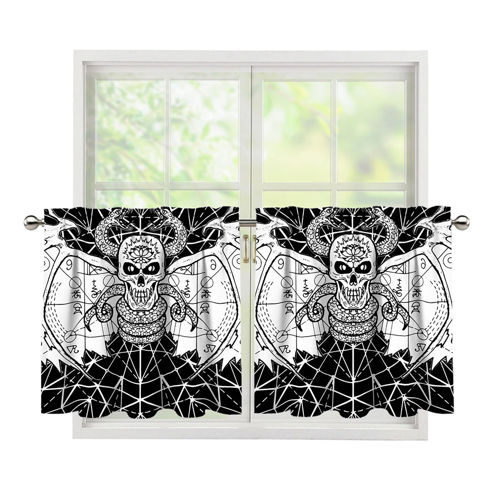Black And White Demon Wicca Print Tier Curtains