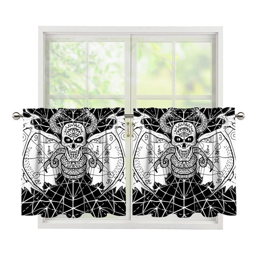 Black And White Demon Wicca Print Tier Curtains
