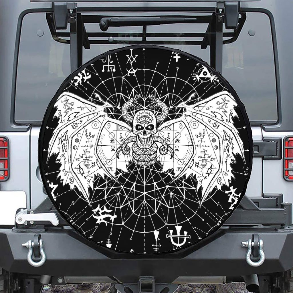 Black And White Demon Wicca Print Tire Cover