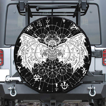 Black And White Demon Wicca Print Tire Cover
