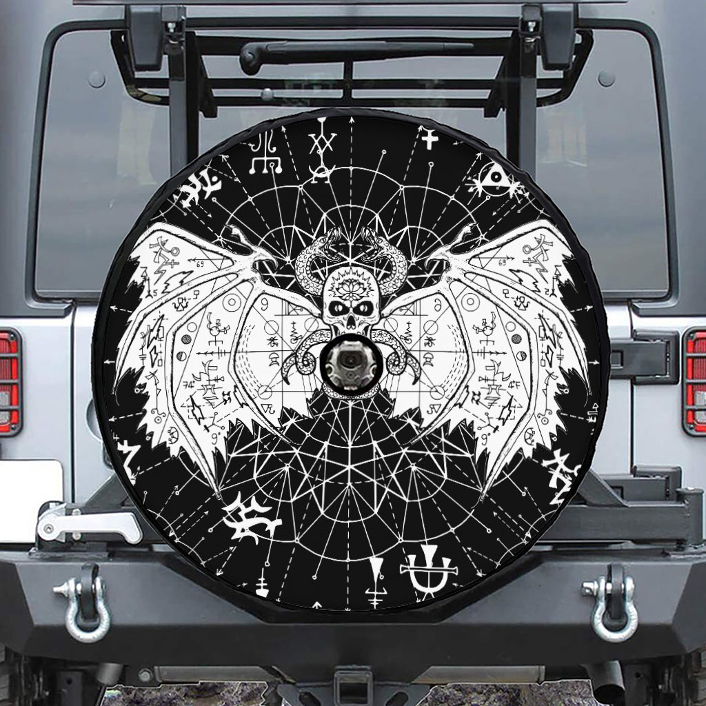 Black And White Demon Wicca Print Tire Cover With Camera Hole