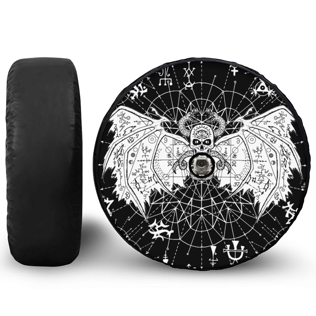 Black And White Demon Wicca Print Tire Cover With Camera Hole
