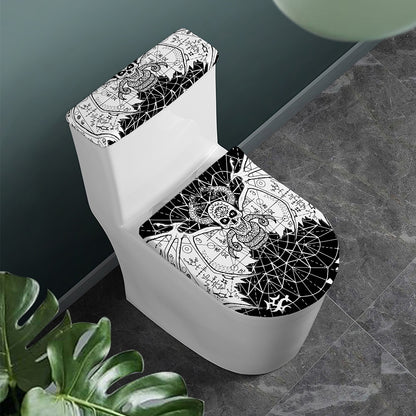Black And White Demon Wicca Print Toilet Lid And Tank Cover Set