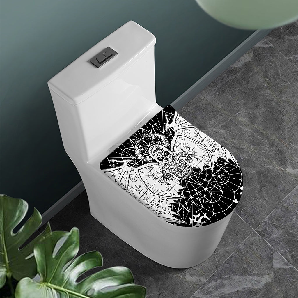 Black And White Demon Wicca Print Toilet Lid Cover
