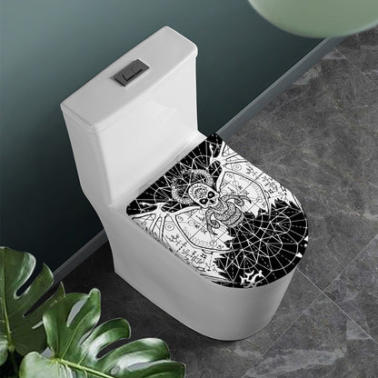Black And White Demon Wicca Print Toilet Lid Cover