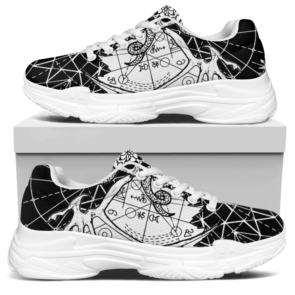 Black And White Demon Wicca Print White Chunky Shoes