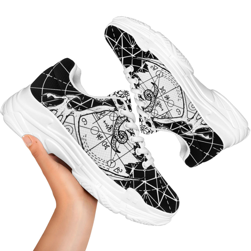 Black And White Demon Wicca Print White Chunky Shoes