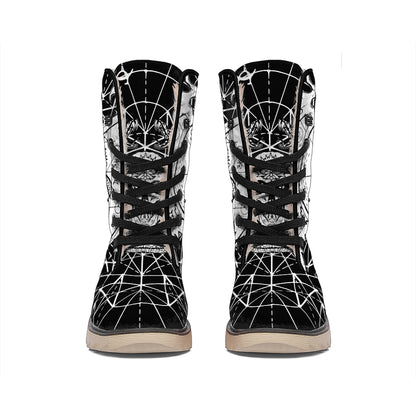 Black And White Demon Wicca Print Winter Boots