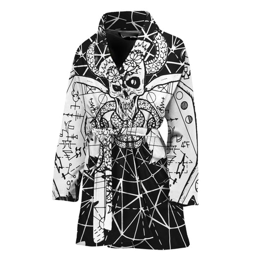 Black And White Demon Wicca Print Women's Bathrobe