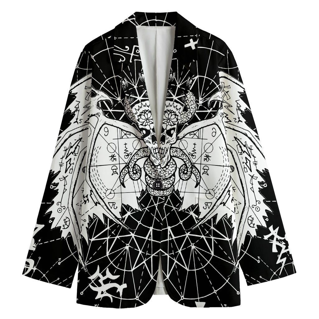 Black And White Demon Wicca Print Women's Cotton Blazer