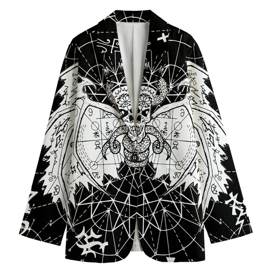 Black And White Demon Wicca Print Women's Cotton Blazer