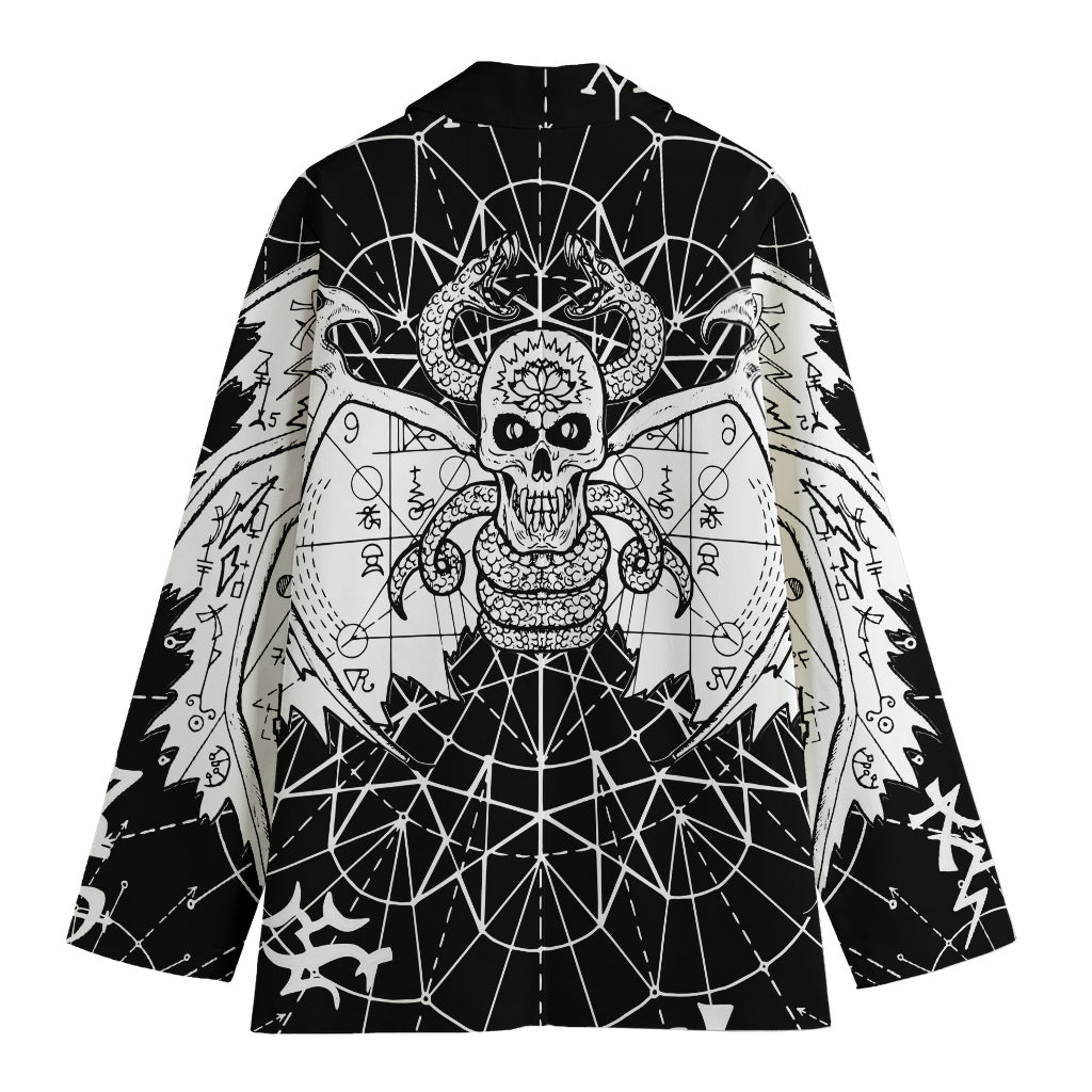 Black And White Demon Wicca Print Women's Cotton Blazer