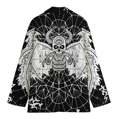 Black And White Demon Wicca Print Women's Cotton Blazer