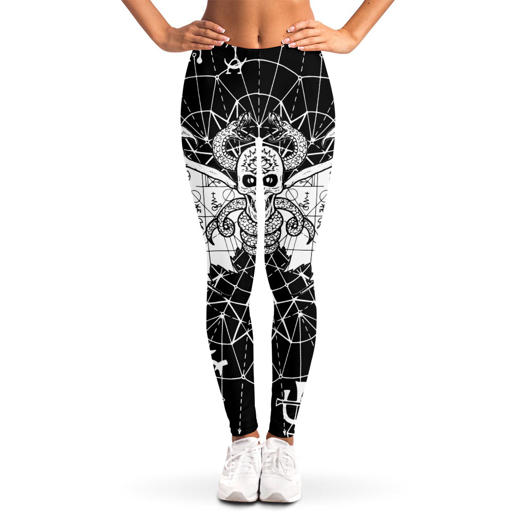 Black And White Demon Wicca Print Women's Leggings